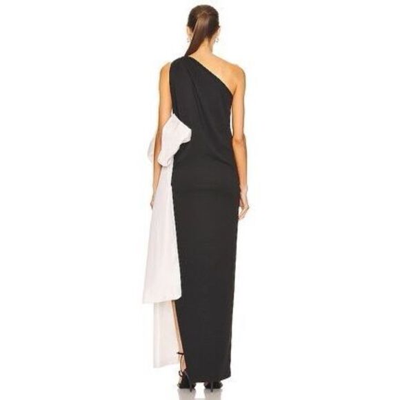 NWT Daniele Carlotta Sleeveless Colorblock One Shoulder Gown Black Ivory Size XS - Picture 4 of 12